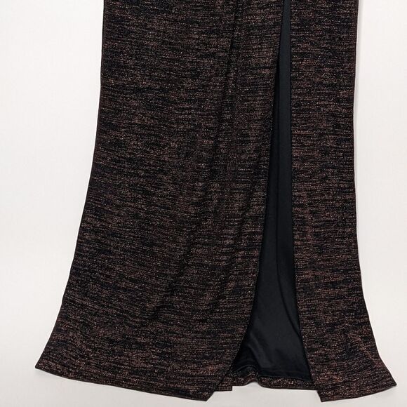 Aidan Mattox Copper V-Neck Gown with Waistband Maxi Dress Long Sleeves - Picture 6 of 11